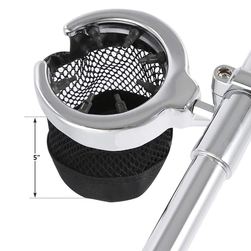 Chrome Handlebar Drink Cup Holder & Mesh Basket for Harley Touring Dyna