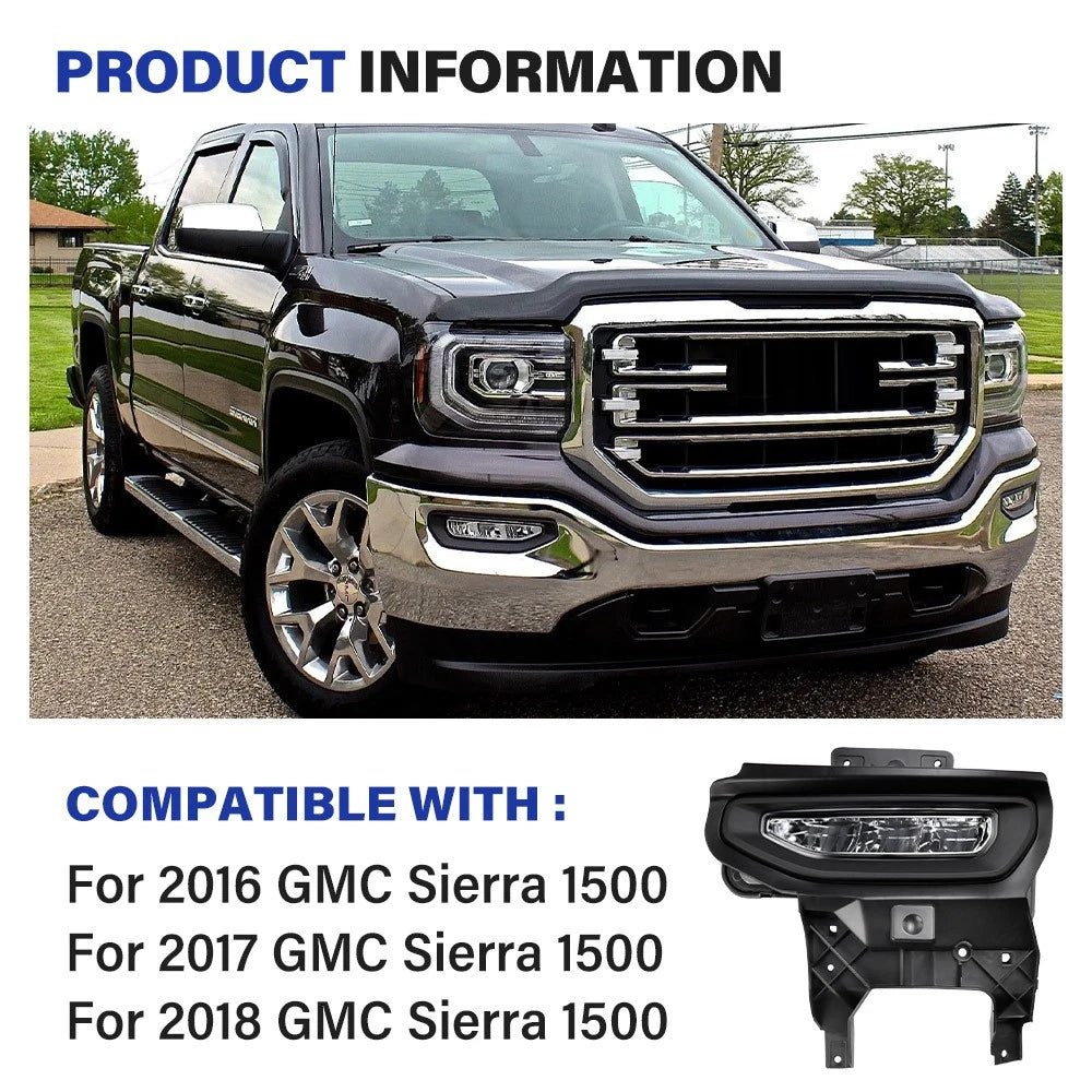 LED Bumper Fog Lights for GMC Sierra 1500 (2016–2018) w/ Switch, Relay, Wiring