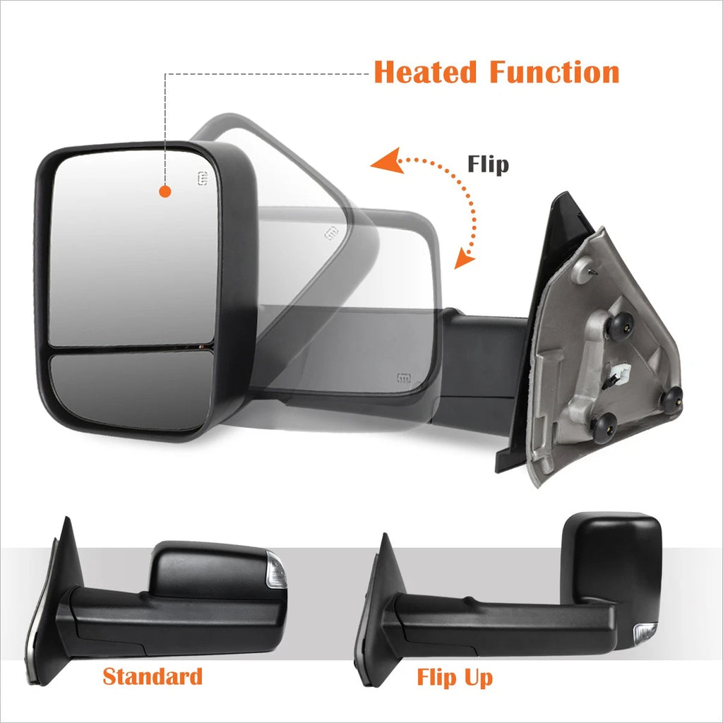 Power Heated Towing Mirror for Dodge Ram (2002–2009) - LED Signal, Puddle Lamp