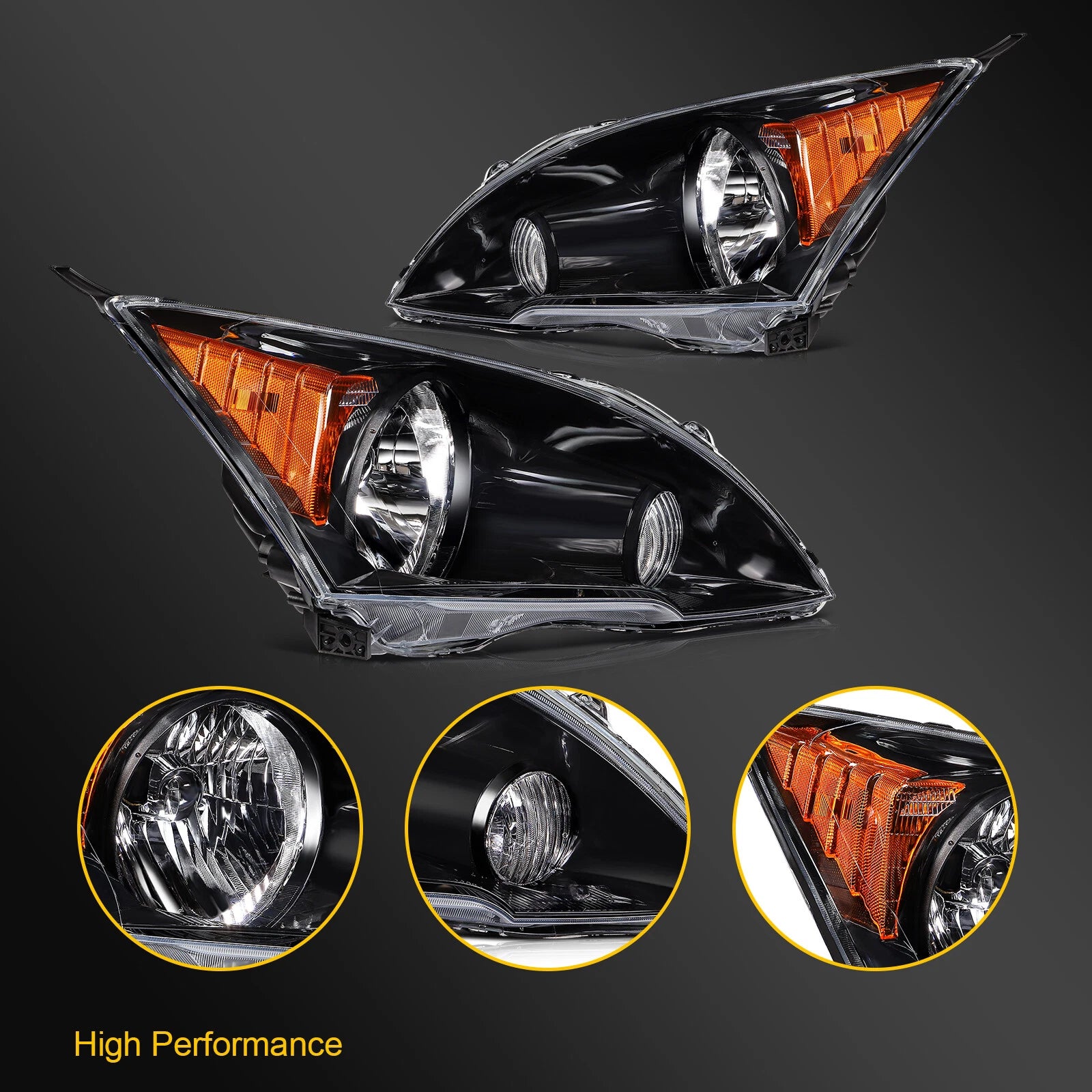Headlight Assembly for Honda CR-V (2007–2011) Black Housing