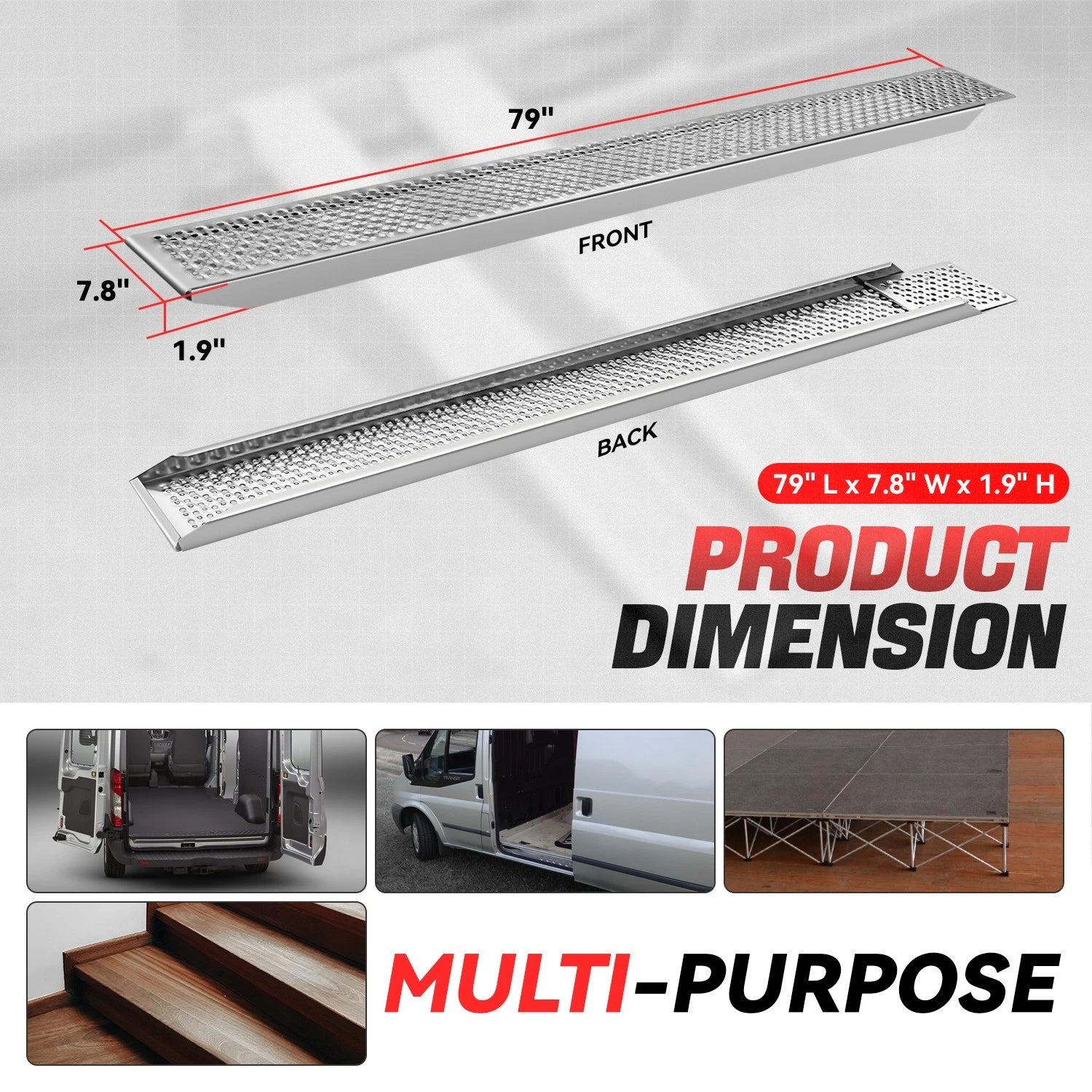 Aluminium Truck Ramp 79"L x 7.8"W x 1.9"H 440 lbs Capacity