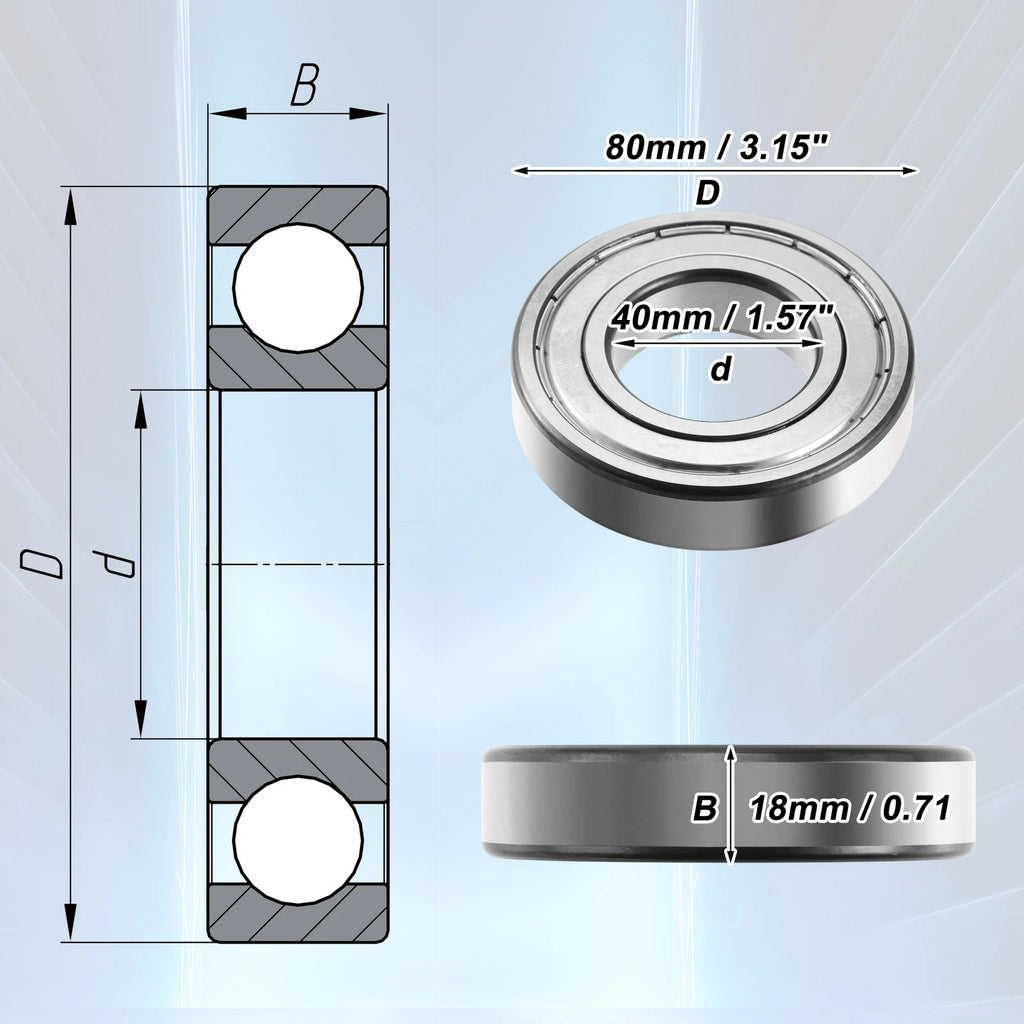 2 Pcs 6208ZZ Deep Groove Ball Bearings for Car (40x80x18mm)