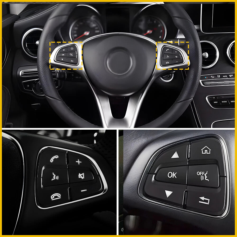 Black Steering Wheel Button Cover Trim for Mercedes A B GLA GLE CLA (2015–2018)