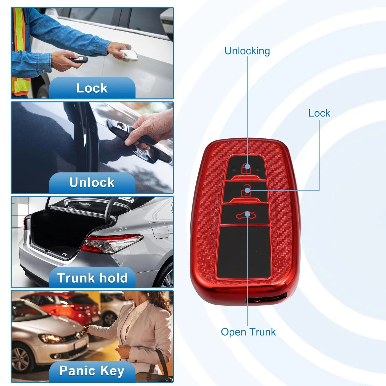 Silicone Smart Key Fob Case Cover for Toyota (2018–2021) Carbon Fiber Red