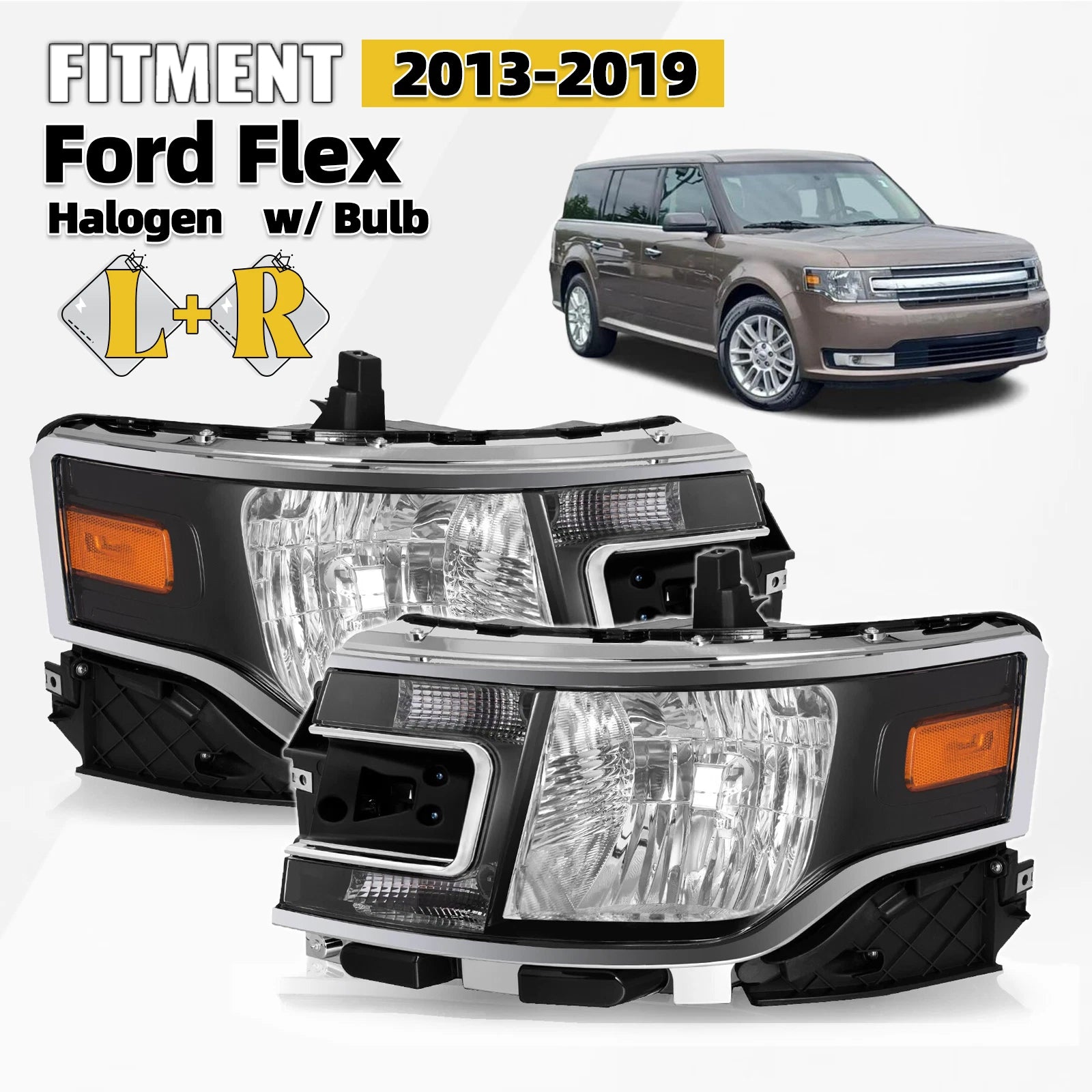 Halogen Headlights Set of 2 for Ford Flex (2013–2019) DA8Z13008C
