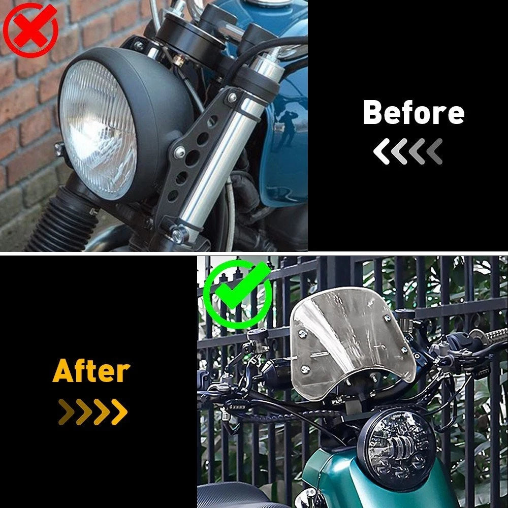 Universal Motorcycle Windshield Clear Flyscreen with Mount Bracket (5"-7")