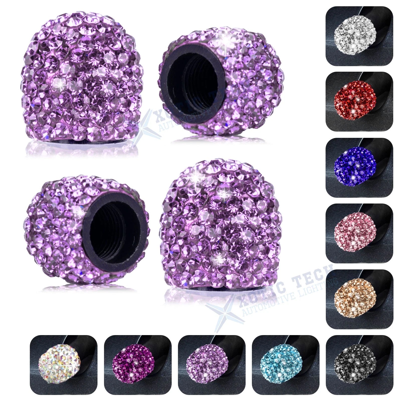 Bling Crystal Diamond Car Wheel Tire Caps for Universal Fit (—)
