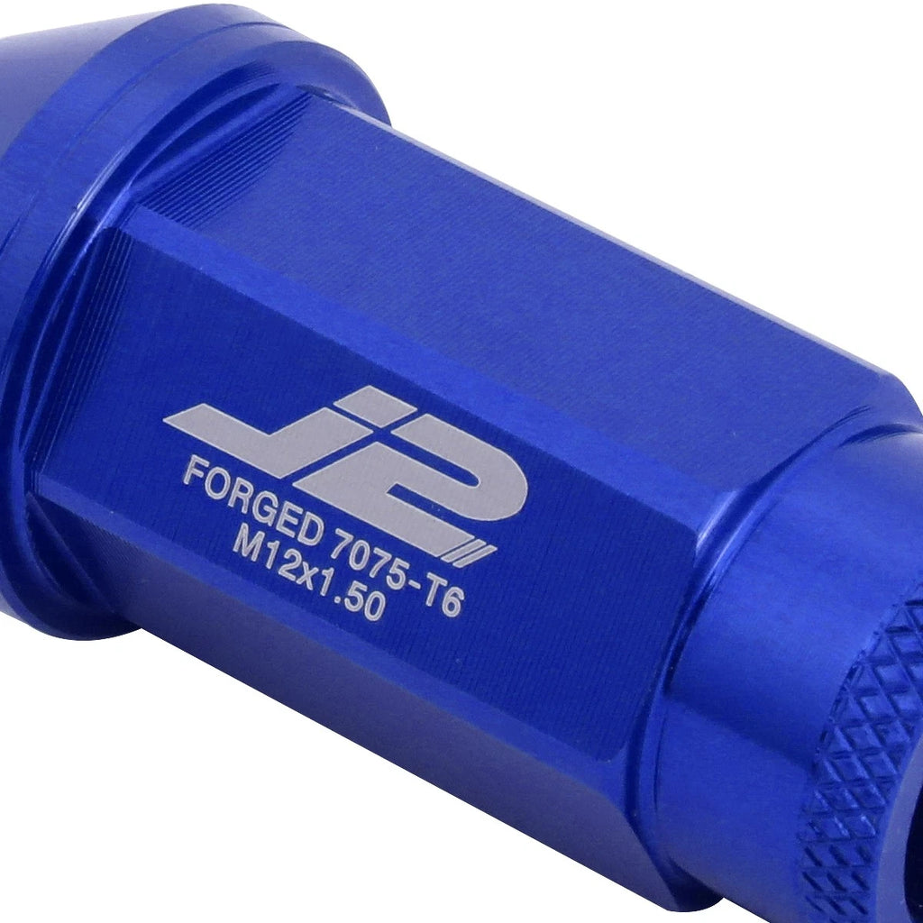 Set of 20 J2 7075 Forged Aluminum M12x1.5 Open-End Lug Nuts w/Adapter Blue