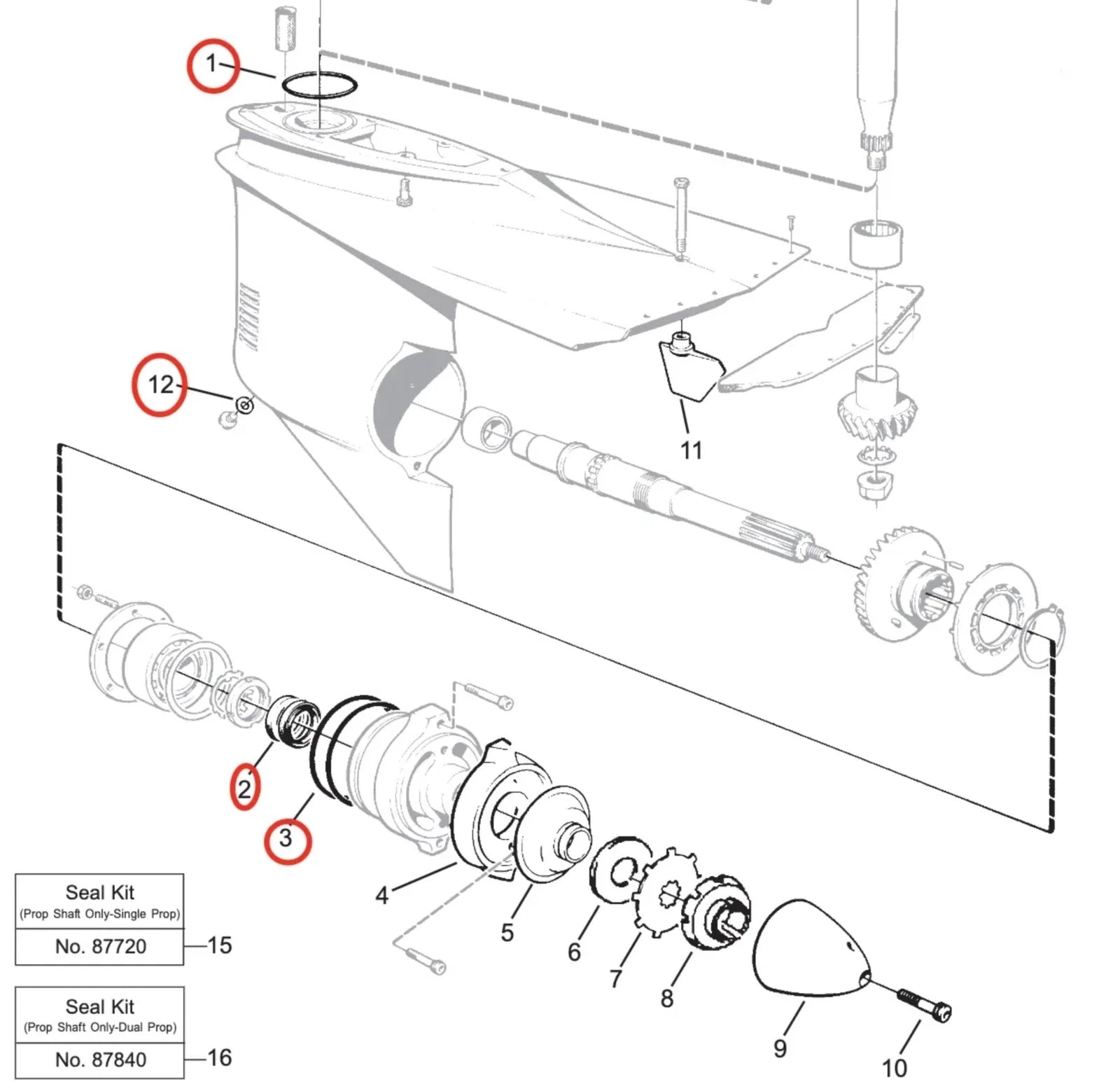 Seal Kit for Volvo Penta Propeller Shaft Lower Unit (897426, 925261, 925256, 955974)