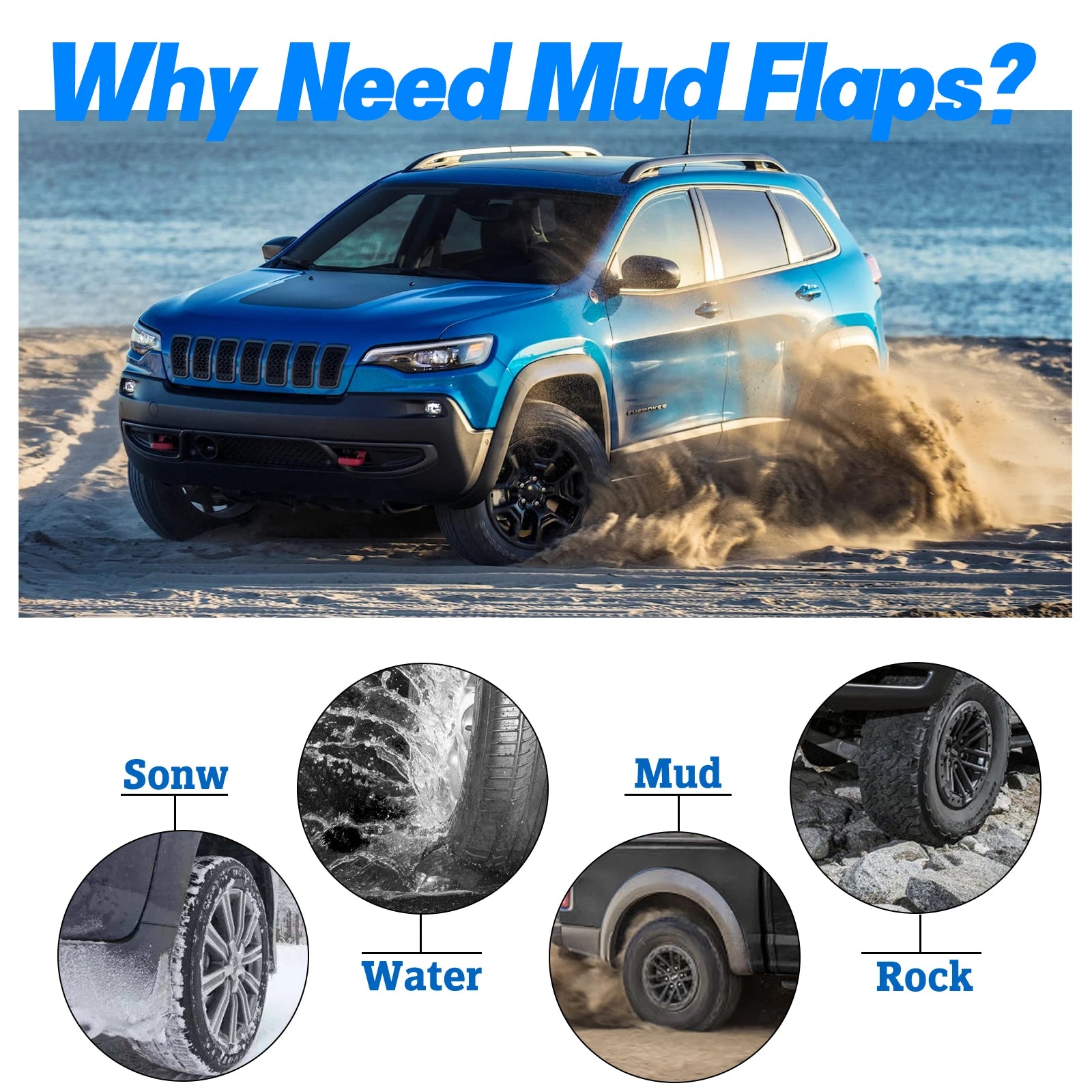 4pc Front and Rear Splash Guard Mud Flaps for Jeep Cherokee (2019-2021 V6)