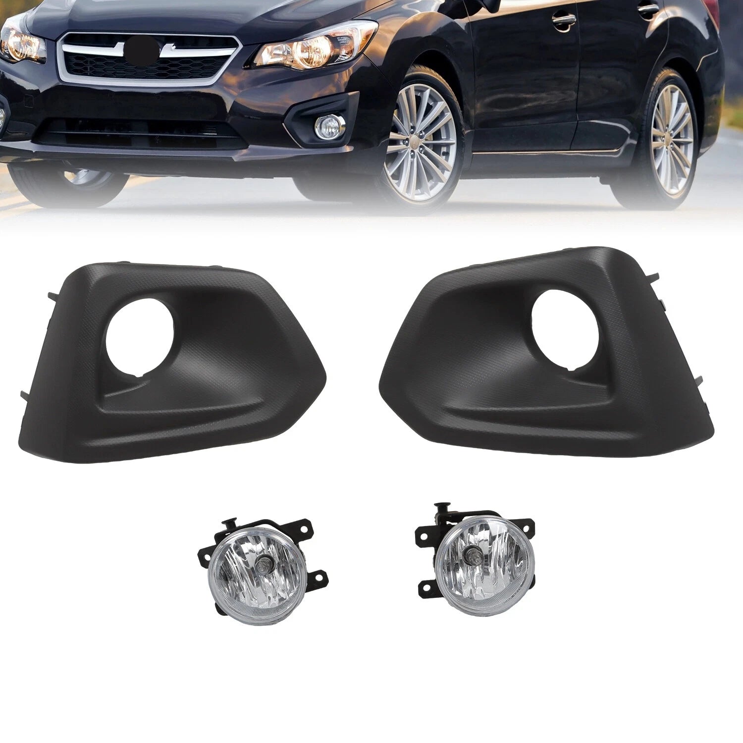 Pair of Fog Lights for Subaru Impreza (2012–2014) - Front Bumper Lamps w/ Bezel