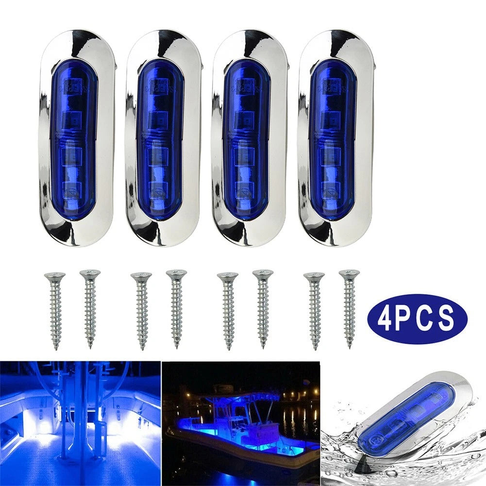 4 LED Blue Cabin Deck Courtesy Lights for Marine Boat RV Trailer (12-24V)
