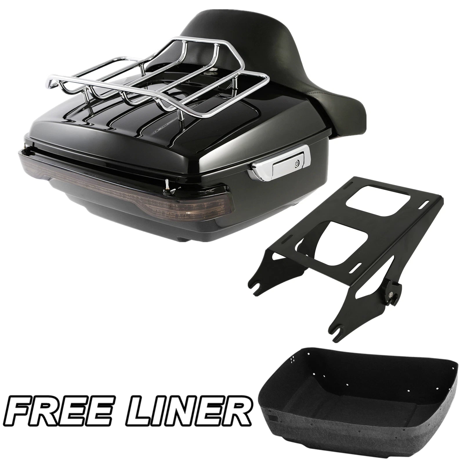 King Trunk Black Mount Rack & Brake LED Tail Light for Harley Touring (2014–2026)