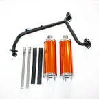 Twin Exhaust Pipe + Gold Alloy Mufflers for 110cc Dinosaur Style Quad ATV (N/A)