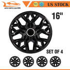 Set of 4 16 Inch Black Snap On Wheel Covers for R16 Tire & Rim