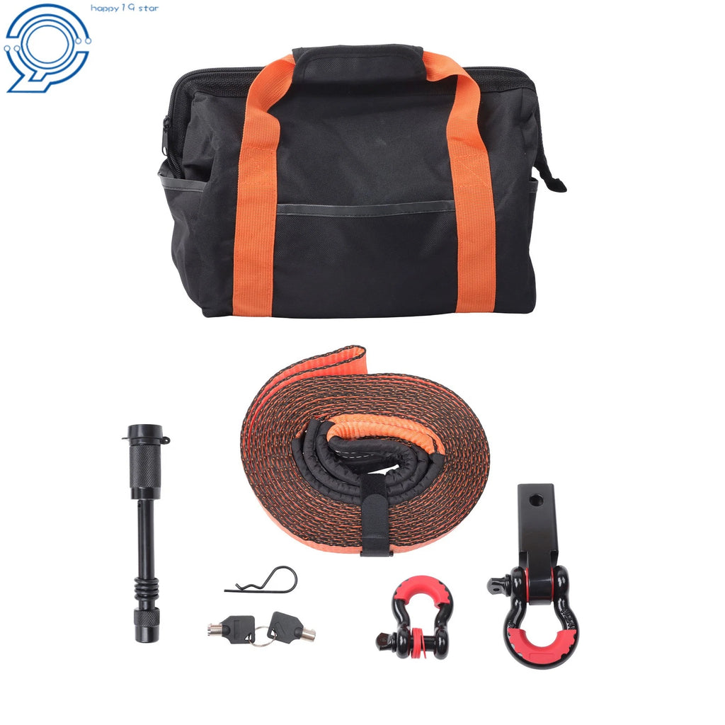 Tow Strap Kit with 2" Receiver & 3/4" D-Ring for Trucks (30' Length)