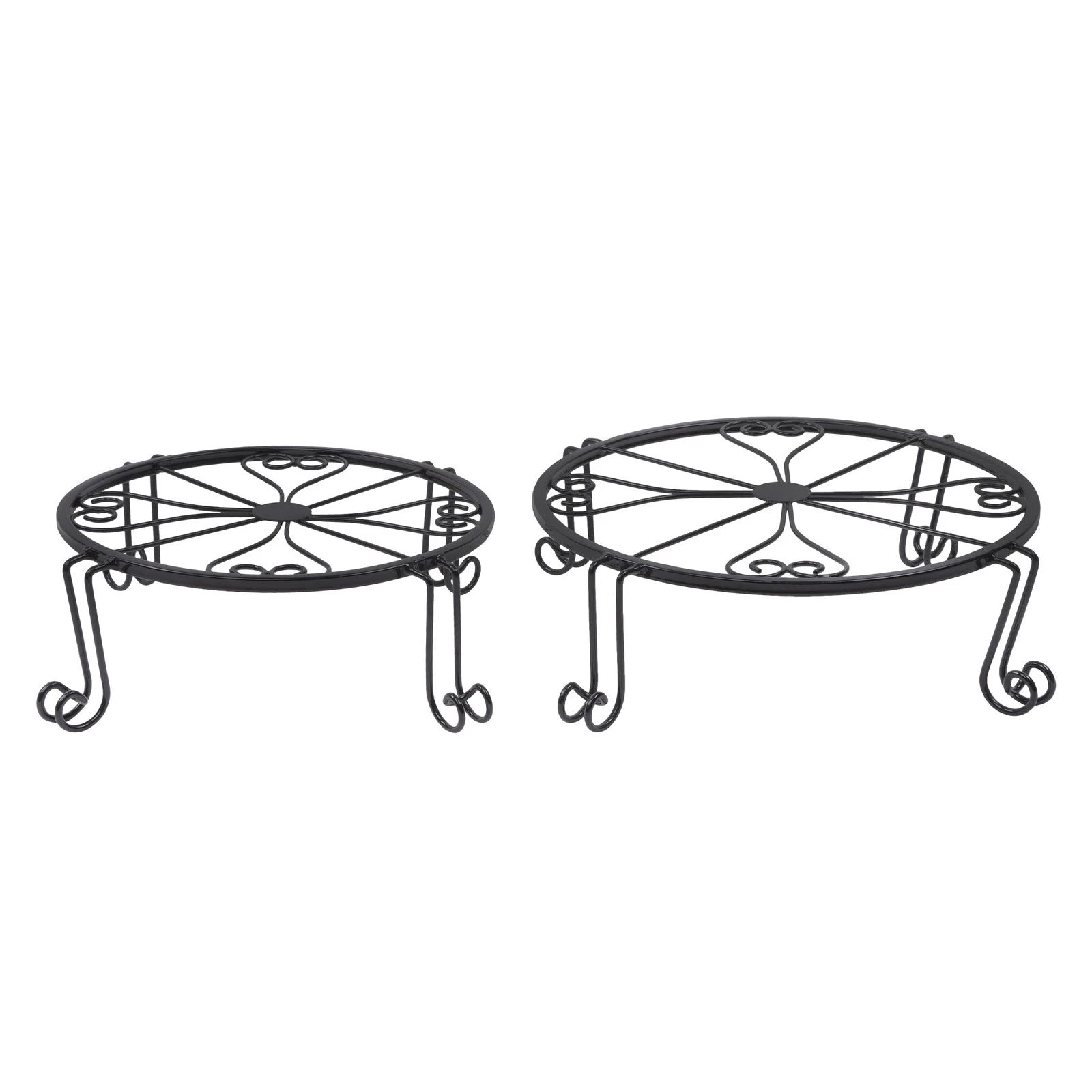 2 Pack Rustproof Black Metal Plant Stands for Flower Pots (10" & 12")