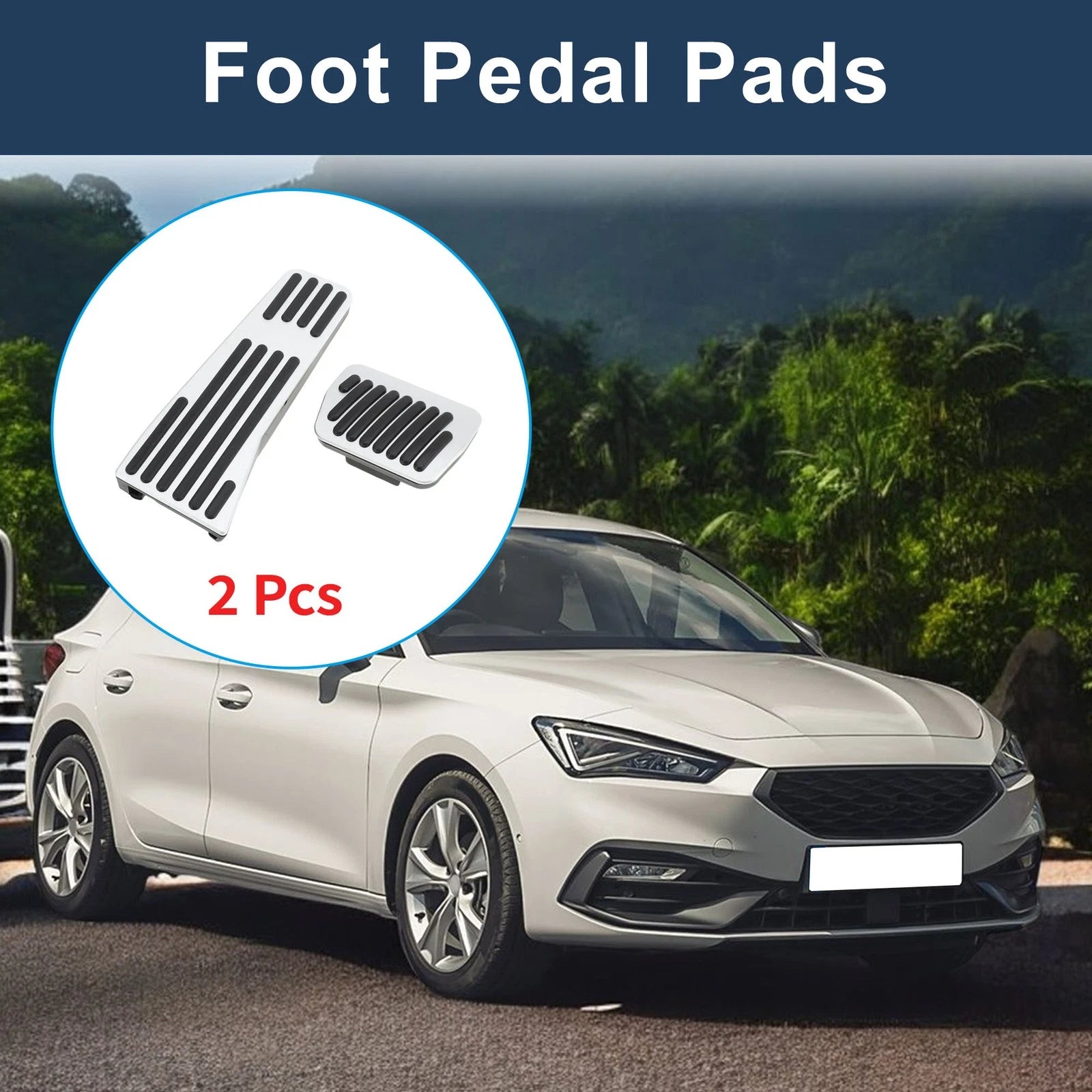 2X Foot Accelerator Pedal Covers for Mazda 3 (2020) Silver Tone