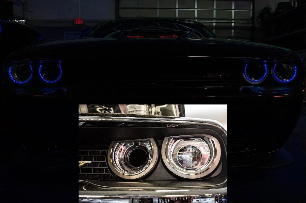 Blue LED Halo Headlight Rings for 2015–2018 Dodge Challenger (Brushed Stainless)