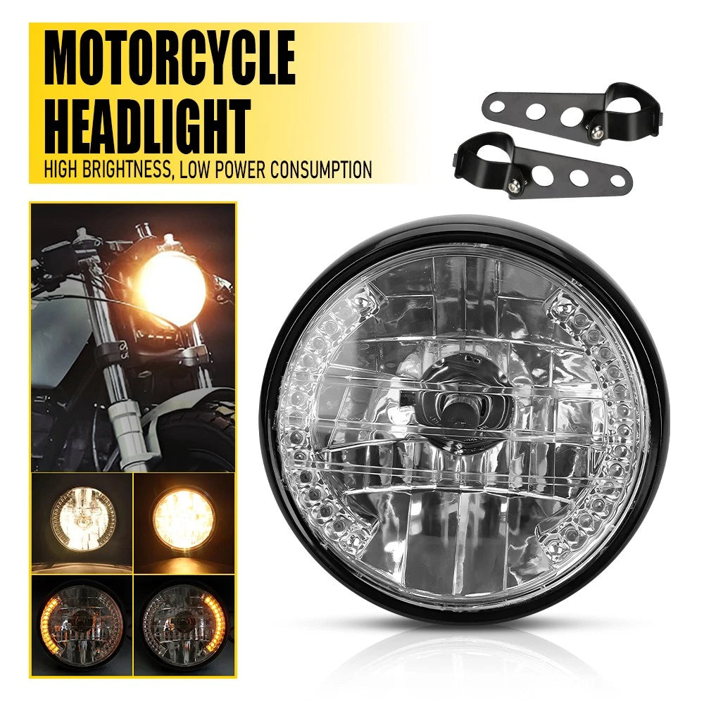 7" Turn Hi/Lo Headlight with Bracket for Universal Motorcycle (Cafe Racer, Bobber)
