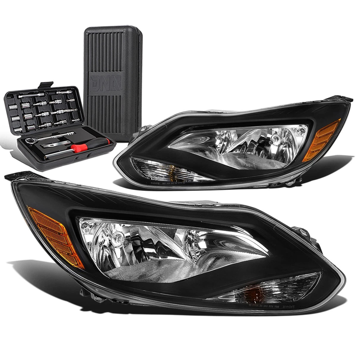 Pair of Black/Amber Side Headlights for Ford Focus (2012–2014)