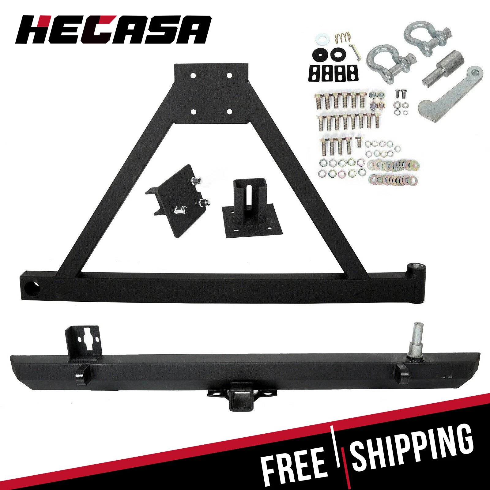 Textured Rear Bumper with Tire Carrier & D-Rings for Jeep Wrangler (1987-2006)