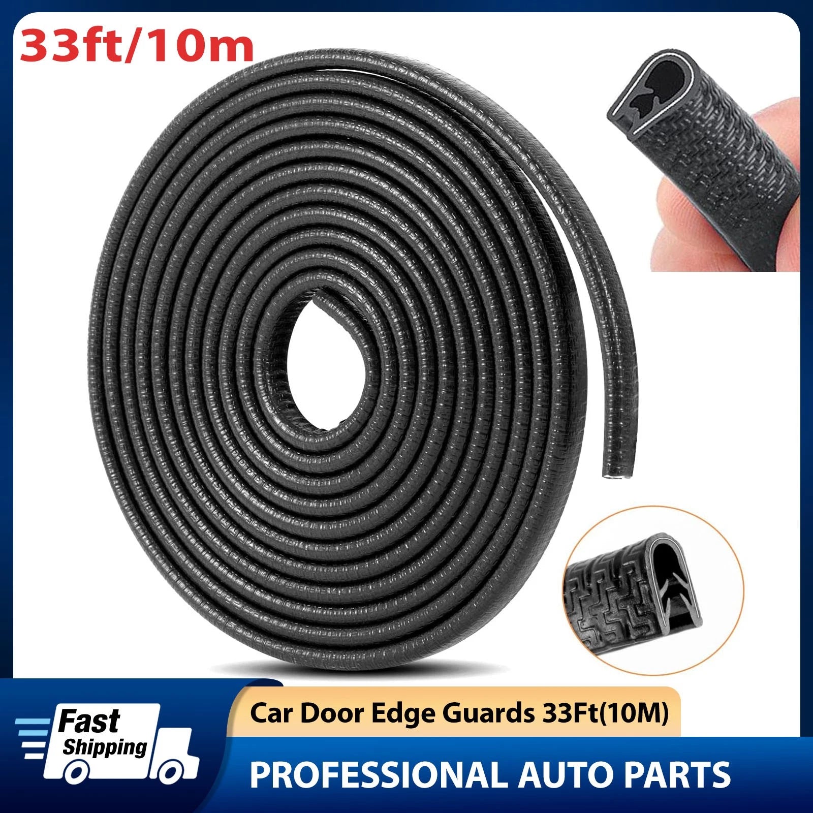33ft U-Shape Rubber Door Edge Guard Trim for Universal Vehicles (YYYY–YYYY)