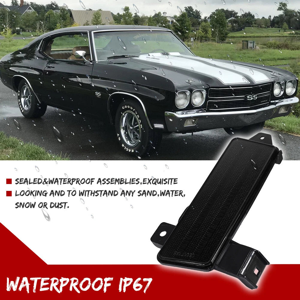 Smoked Lens White LED Front Side Marker Lights for Chevy Chevelle El Camino (1970)