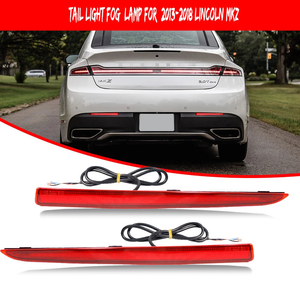 Red LED Rear Bumper Reflector Tail Lights for Lincoln MKZ (2013–2020)