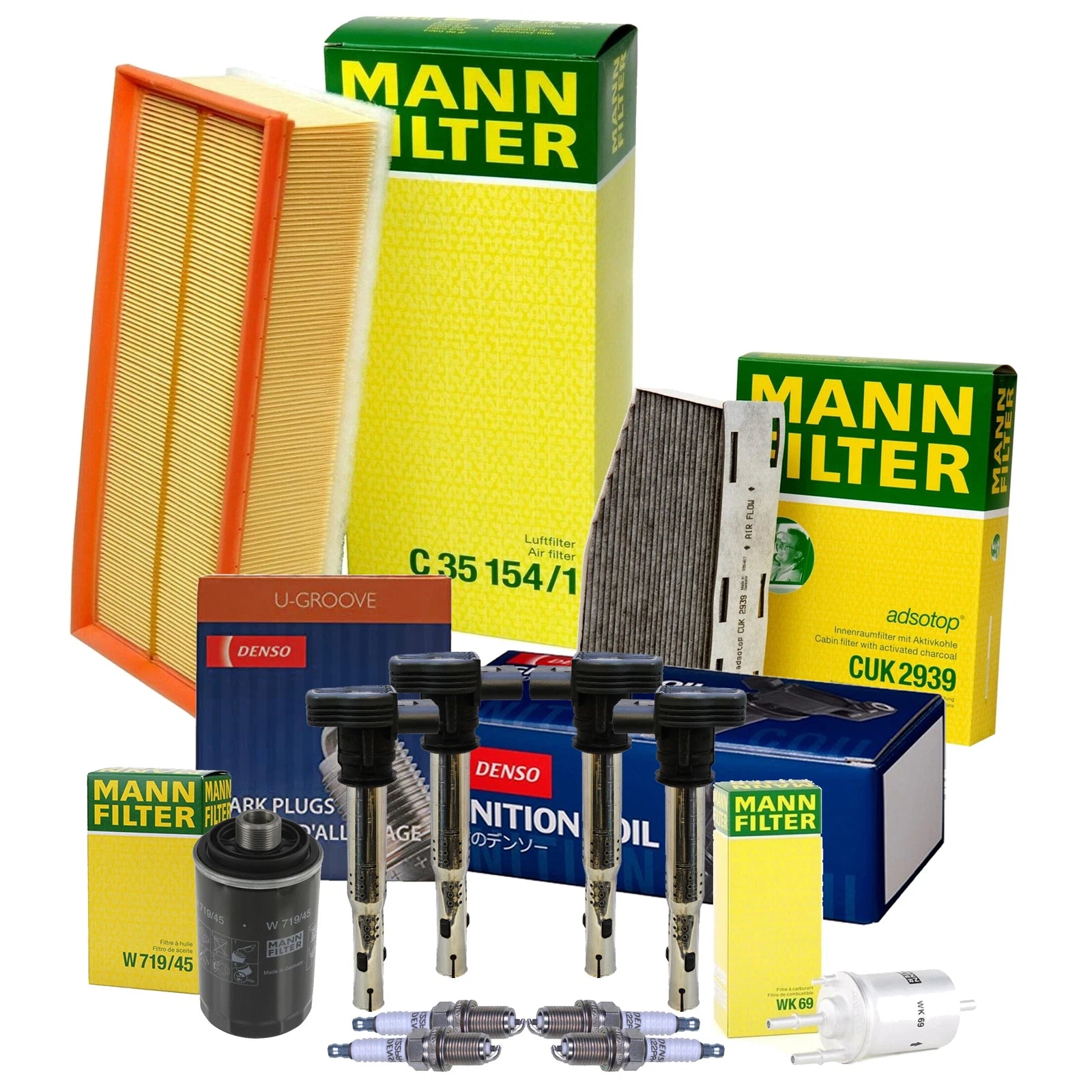 Set of 4 U-Groove Spark Plugs for Audi VW Turbo L4 (Mann, Denso)