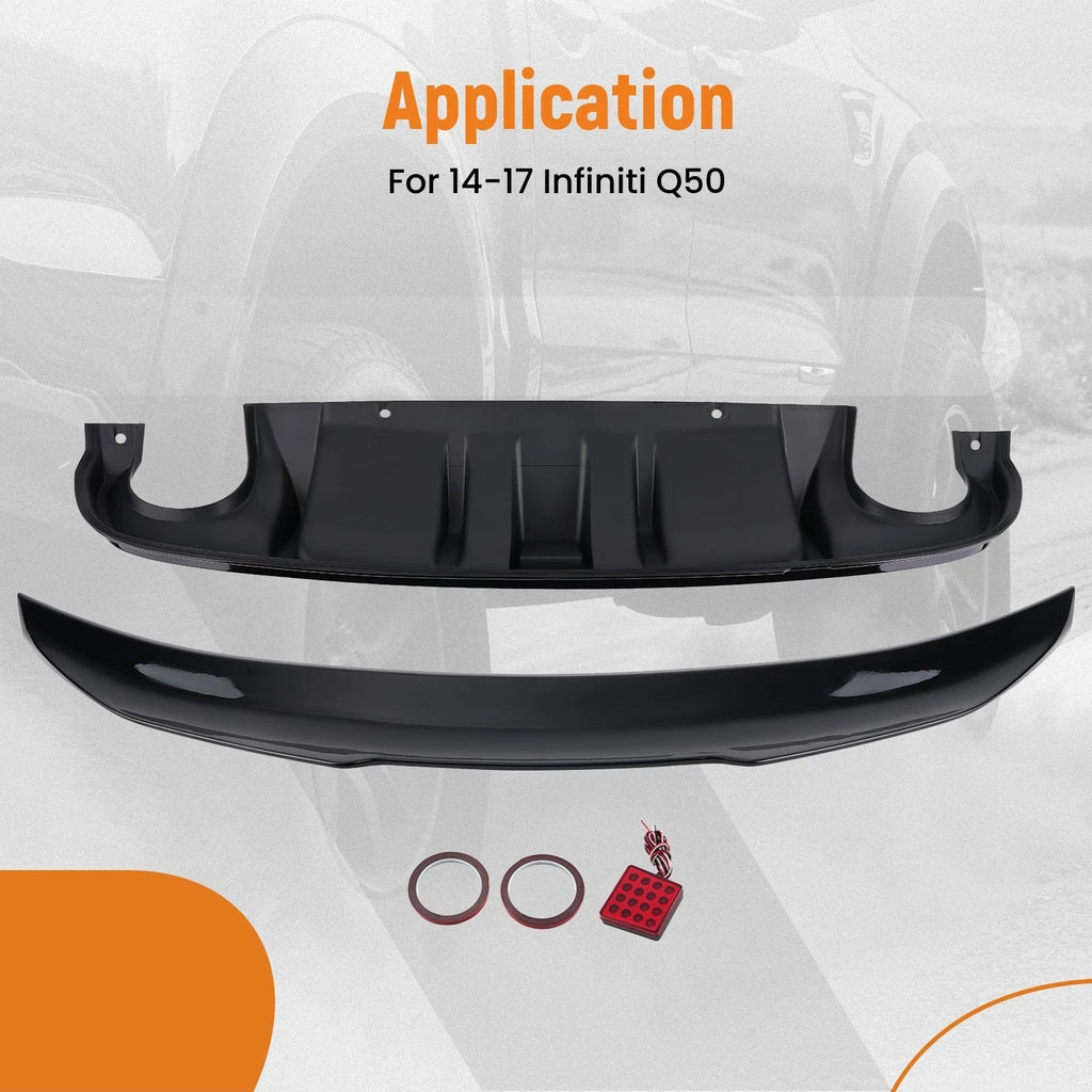 Trunk Spoiler Wing Lip & Diffuser for Infiniti Q50 (2014-2017) Gloss Black LED