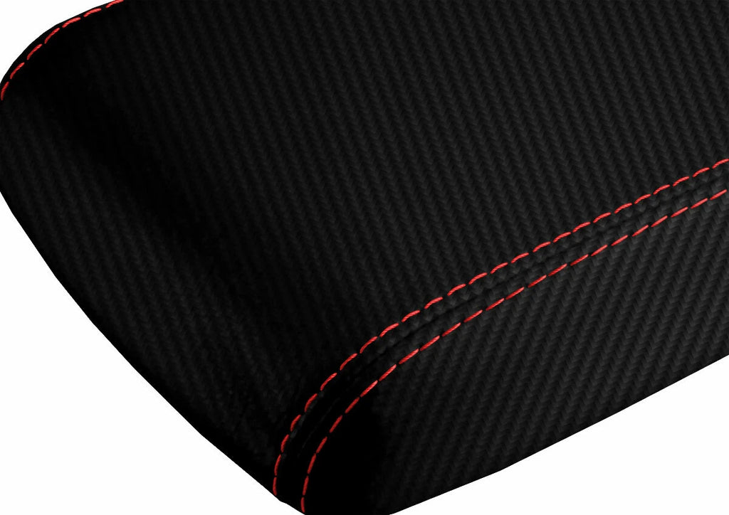 Console Lid Armrest Cover for Dodge Challenger (2008–2014) Carbon Fiber Red Stitch