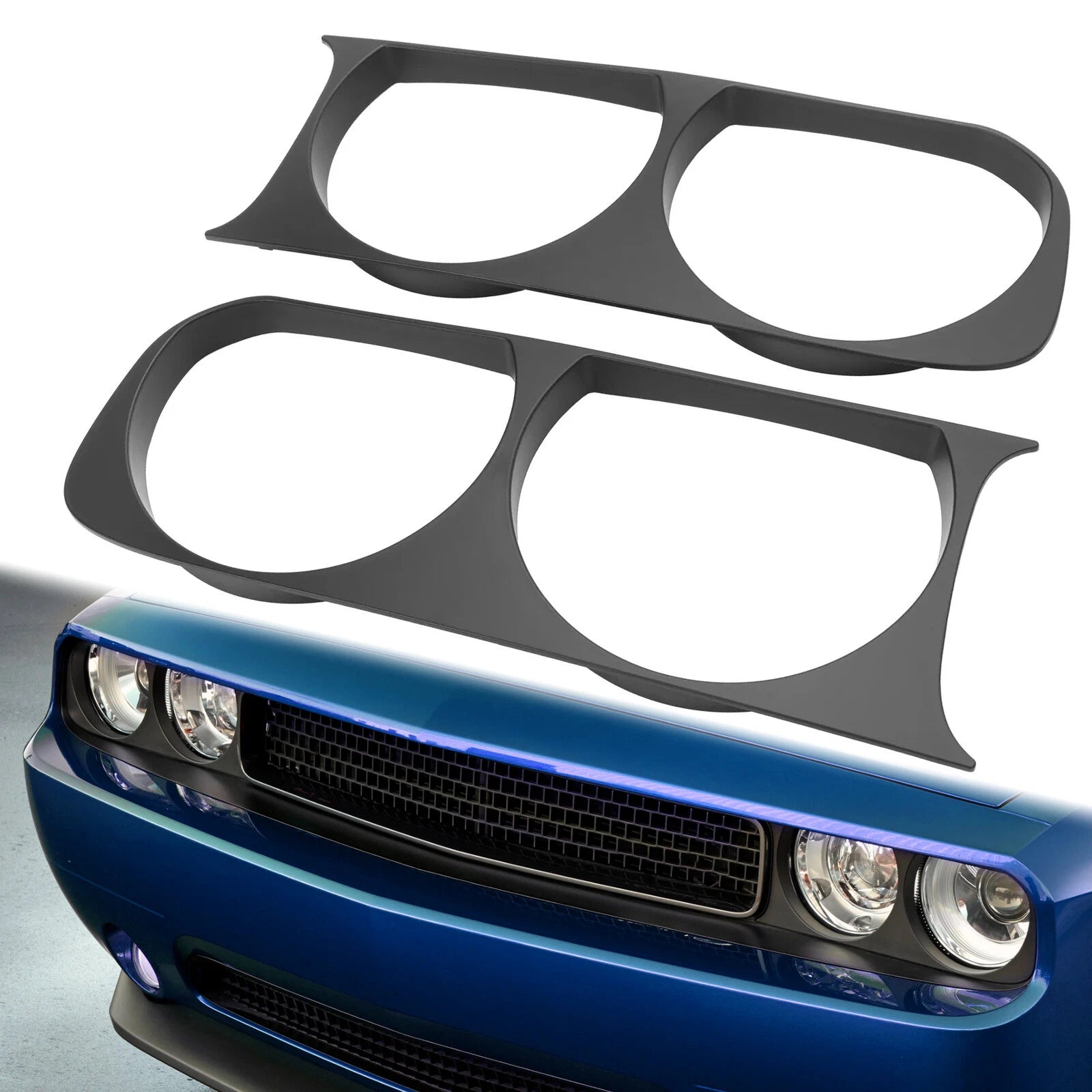 Pair Headlight Bezel Cover Trim for Dodge Challenger (2008–2014) Black #68051527AA