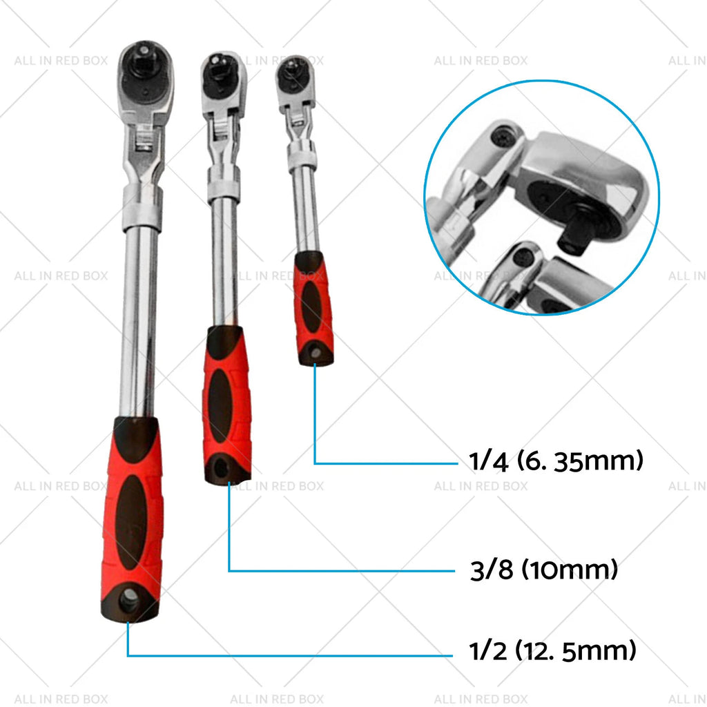 3pc Ratchet Socket Wrench Set 1/4 3/8 1/2 Drive 72 Tooth Quick Release
