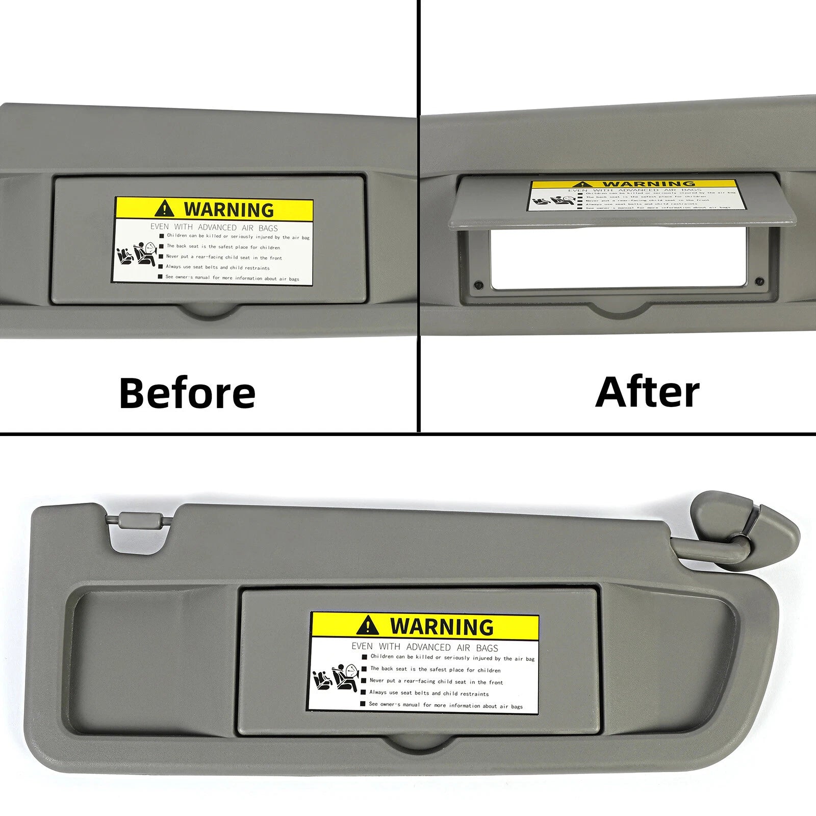 Right Passenger Side Sun Visor for Honda Civic (2006-2011) Grey
