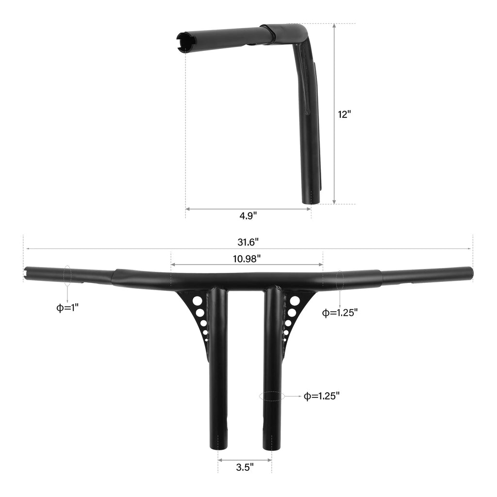 T-Bar Handlebar 1 1/4" Rise for Harley Softail Slim Fatboy Dyna