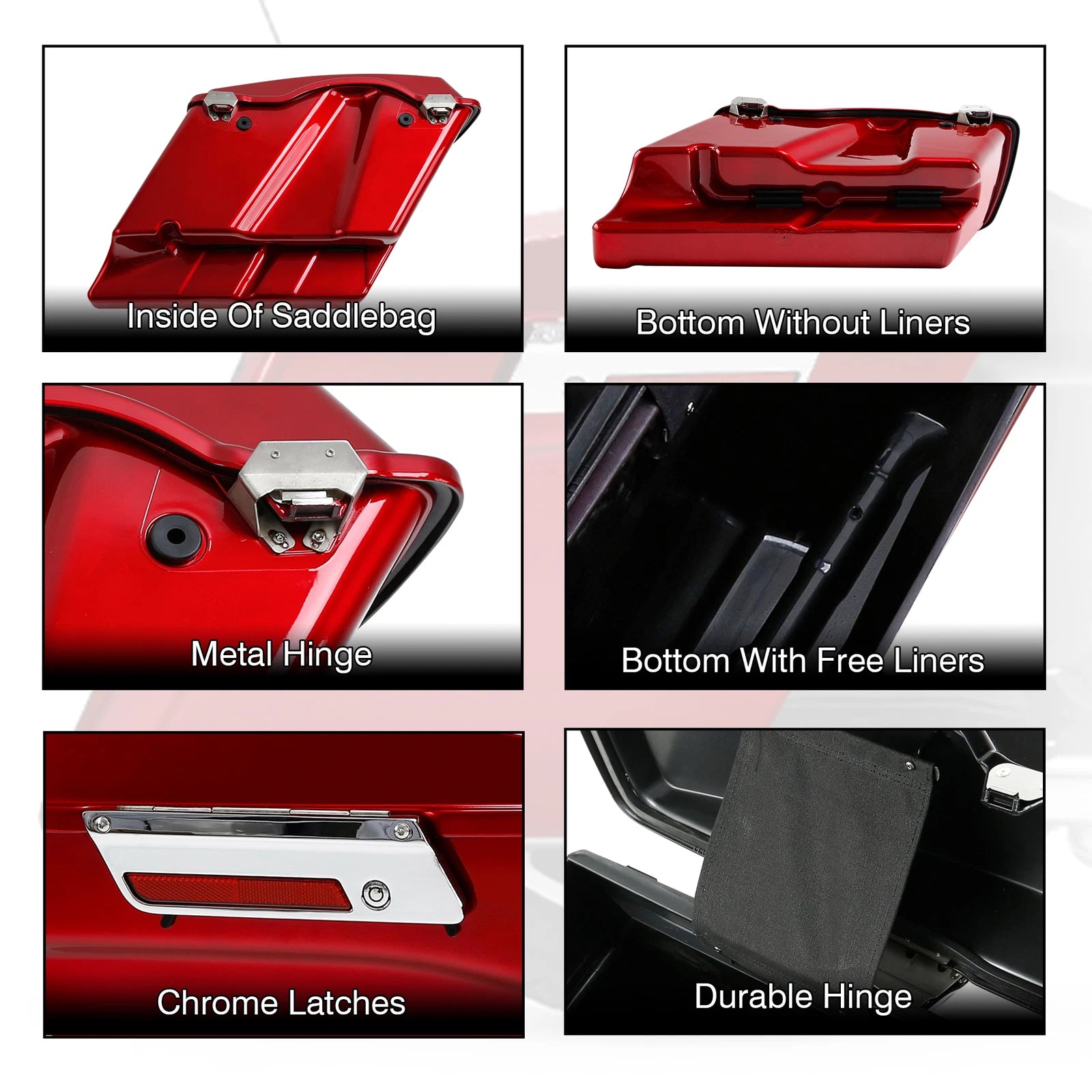 Red Stretched Extended Hard Saddlebags for Harley Touring Road King Glide (1993–2013)