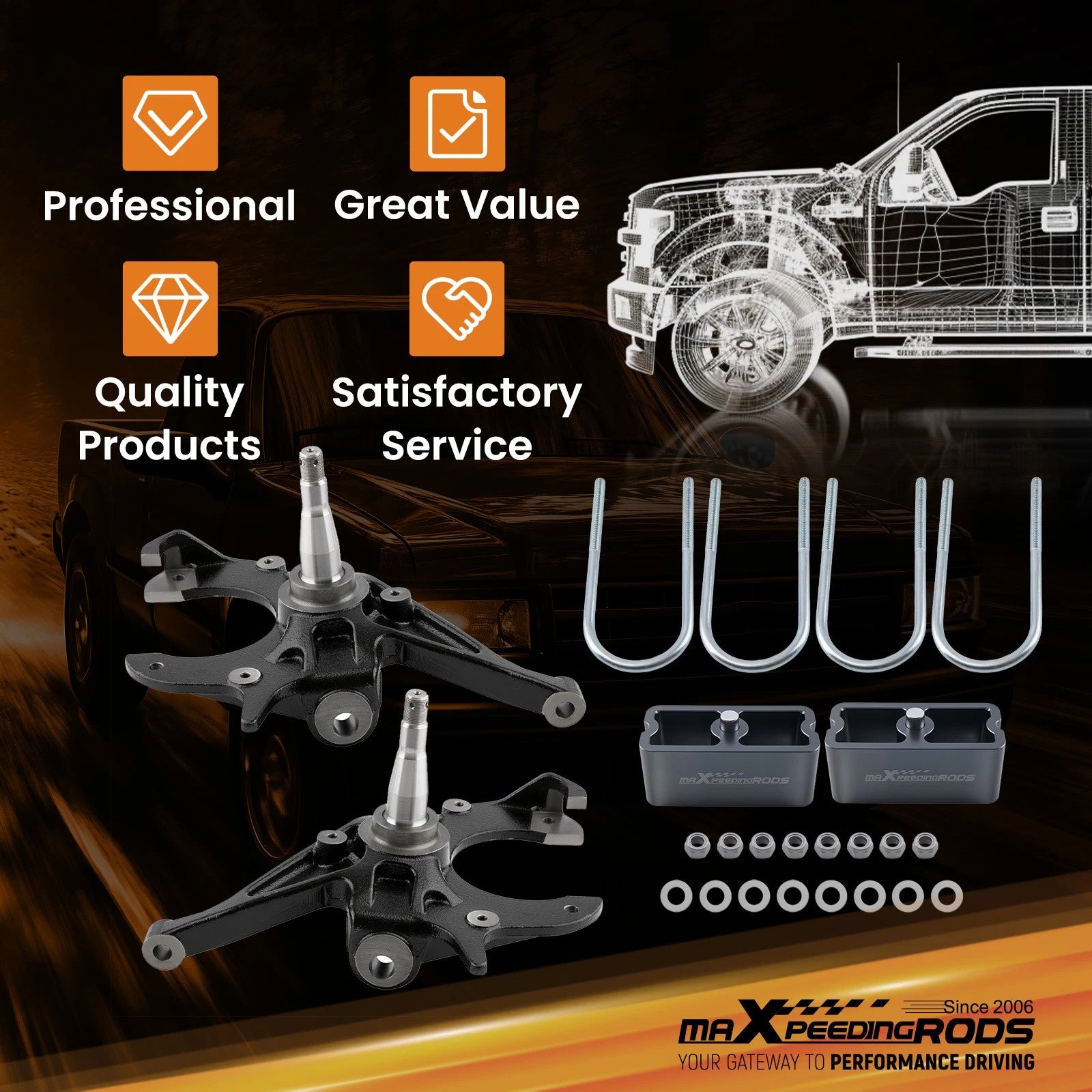 2" Drop Spindle Block Kit for Chevy S10 Blazer GMC Jimmy S15 Sonoma 2WD (1982–2004)
