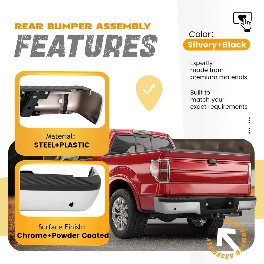 Complete Steel Rear Bumper Assembly for Ford F150 Styleside (2009–2014) Chrome