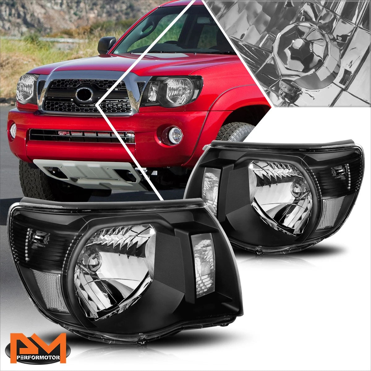 Headlight Lamps for Toyota Tacoma (2005–2011) Black Housing Clear Corner