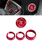 Red Power Ignition Switch Button AC Volume Knob Cover for Dodge Challenger (2015–2024)