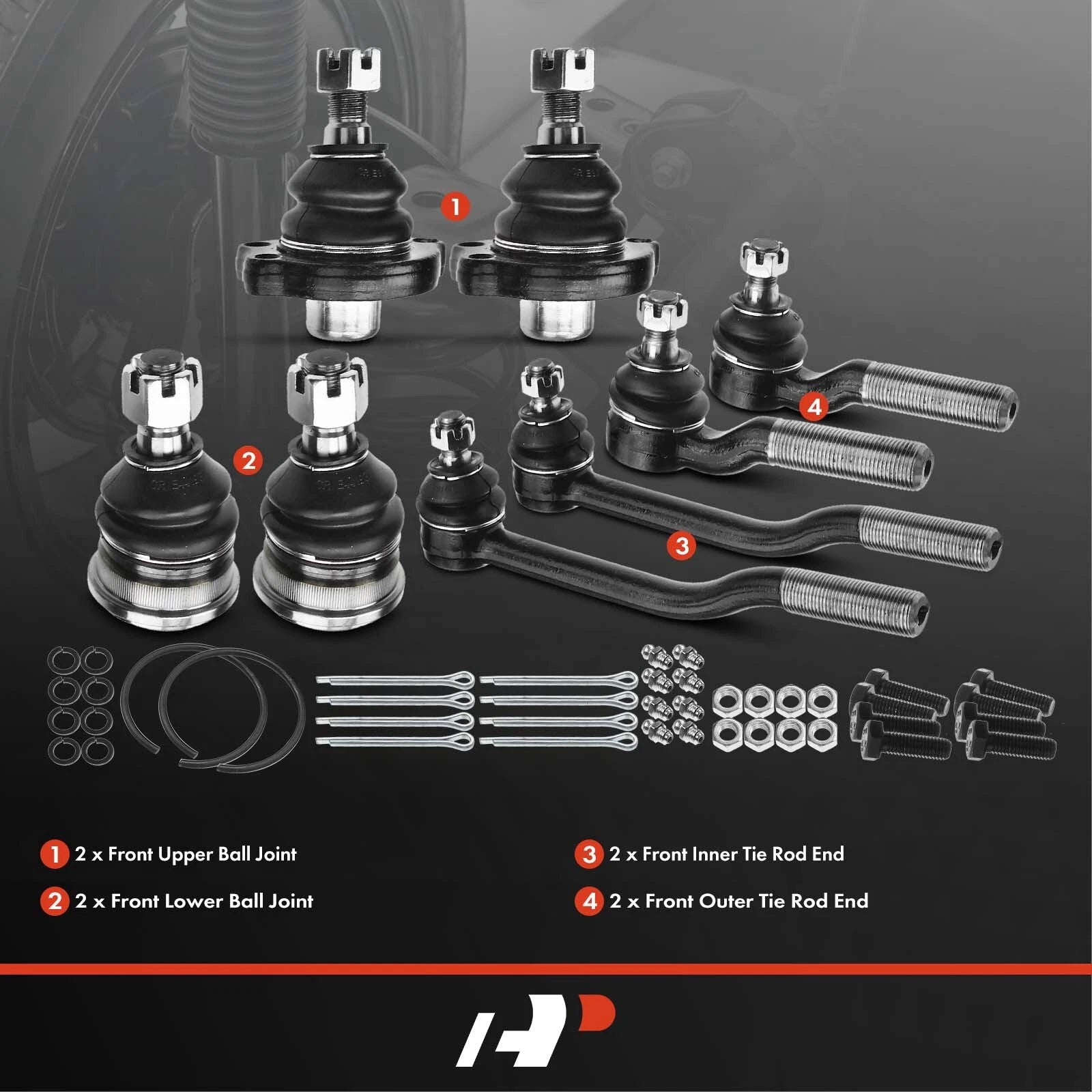 Set of 8 Front Tie Rod Ends for Nissan D21 (1986–1997)
