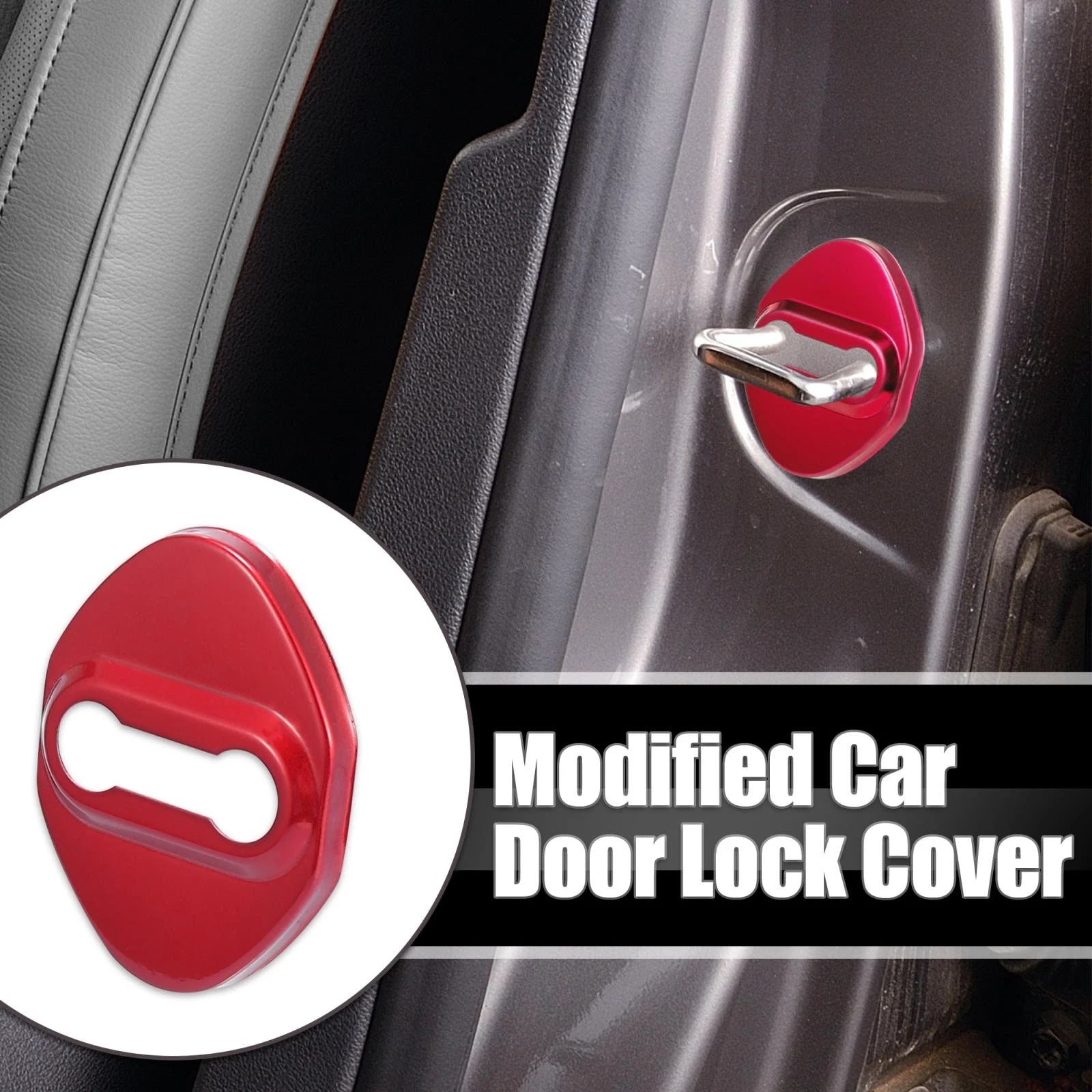 Set of 4 Door Lock Latch Striker Covers for Toyota (w/ Adhesive, Red)