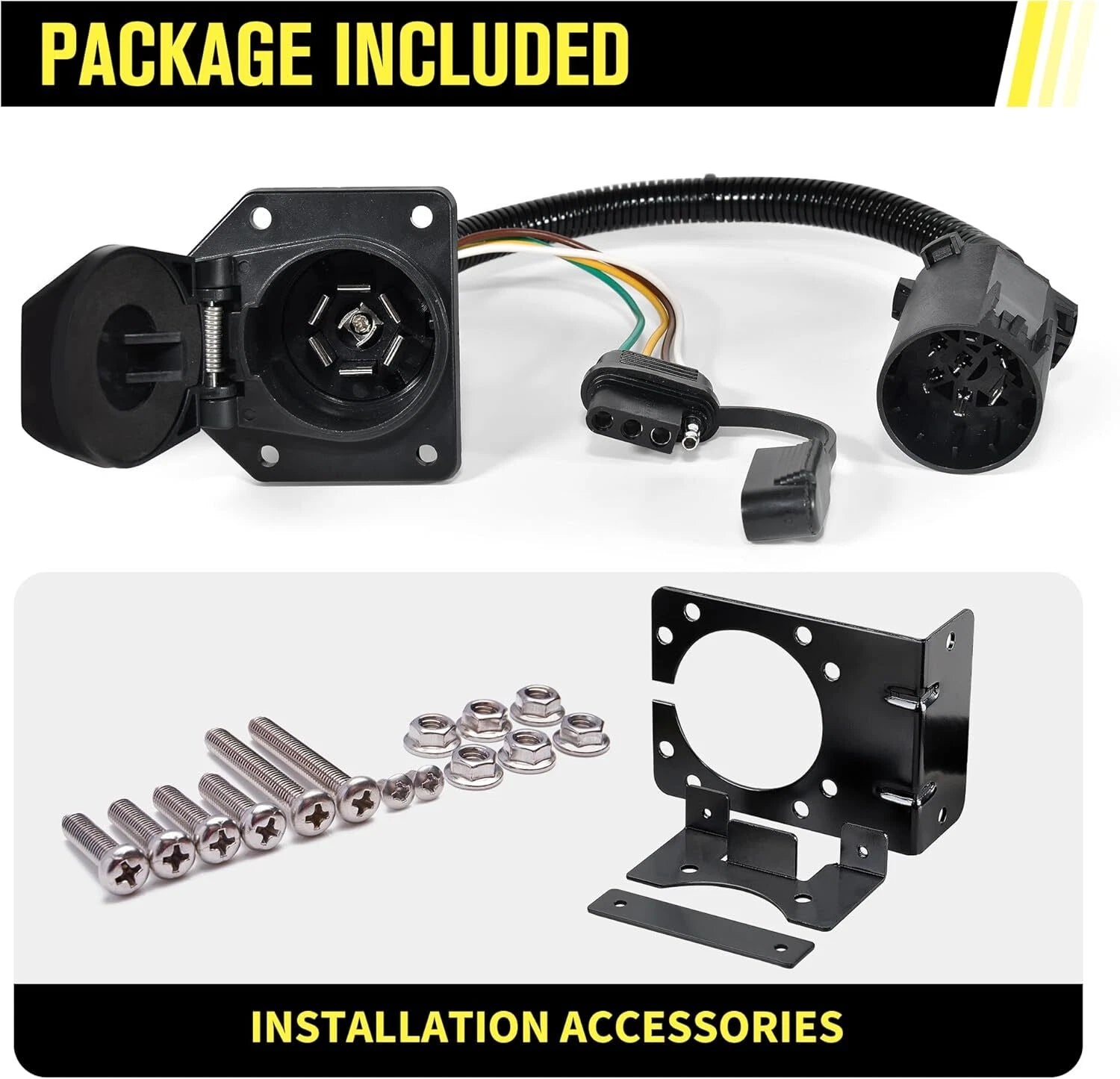7 Way Trailer Wiring Harness 4 Way Flat Plug Kit for Chevy Silverado 1500 2500 (2007–2018)