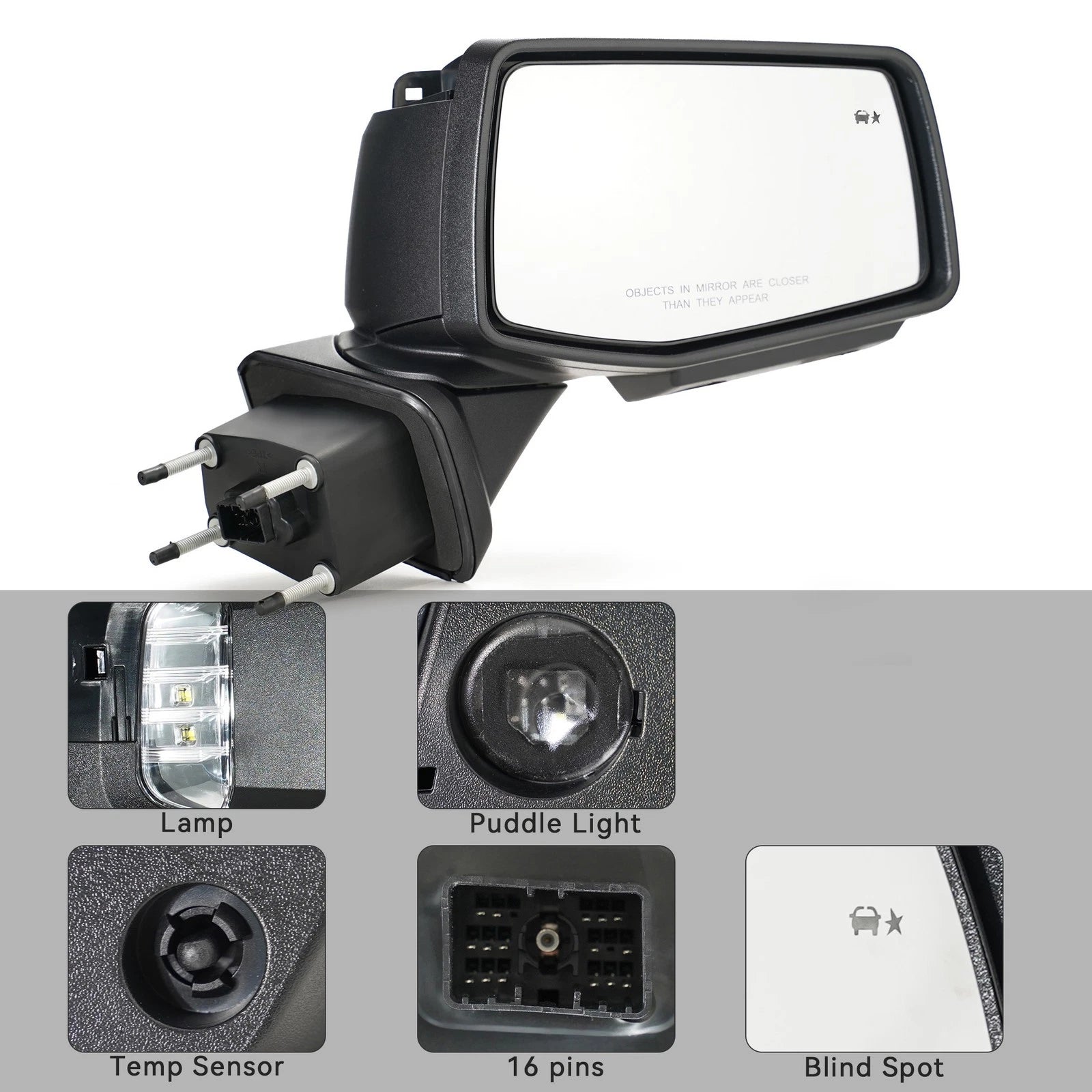 Side Mirror for Chevy Silverado 1500 (2019–2024) w/ BSD, Memory, Temp, 16 Pin