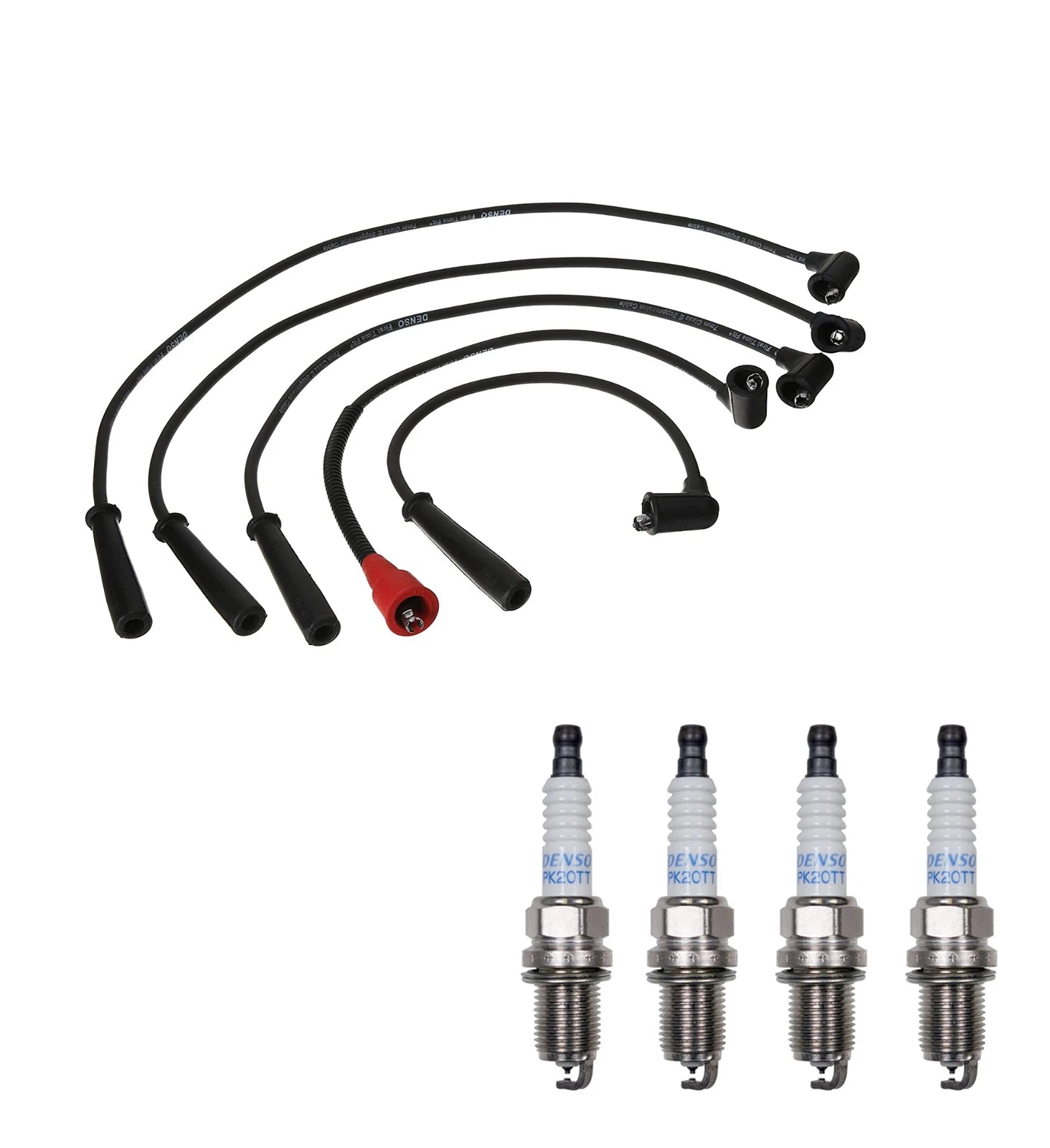 Denso 7mm Wire Set & 4 Platinum Spark Plugs Kit for Mazda 626 MX-6 (1988–1997)