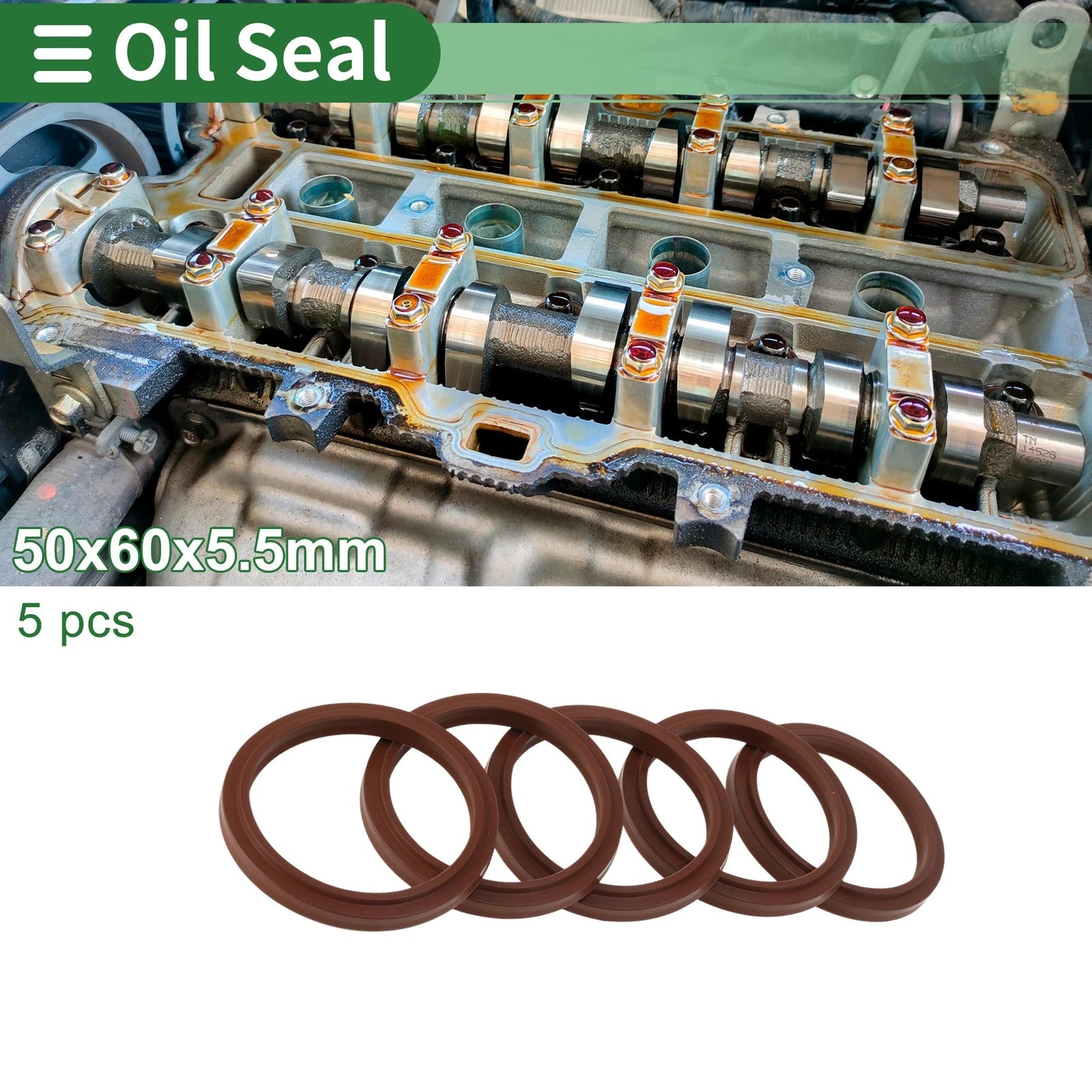 Set of 5 Oil Seal Rotary Shaft Seal FKM Rubber 50x60x5.5mm