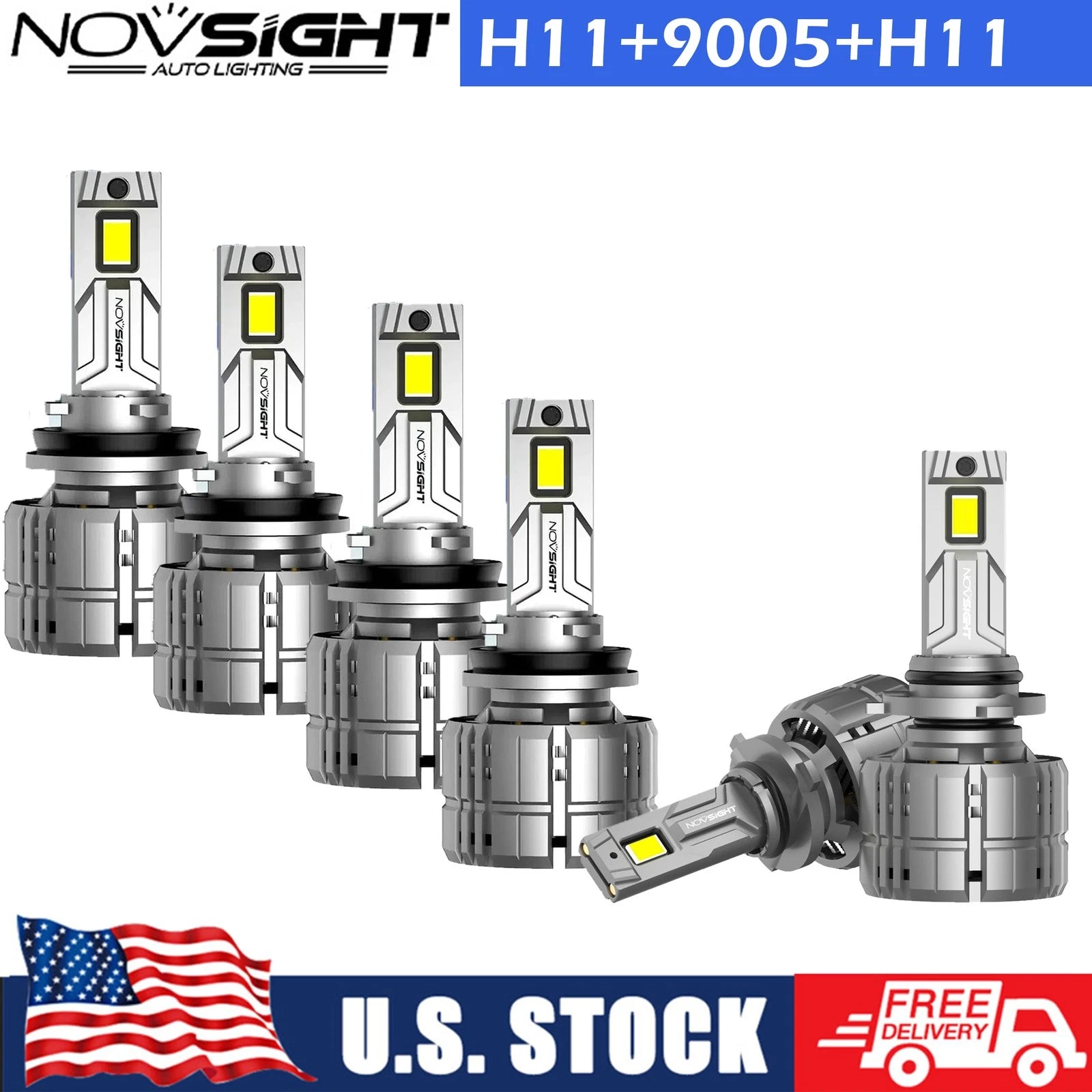6X 9005 H11 LED Headlight Bulbs for High Low Beam Fog Light (6500K)
