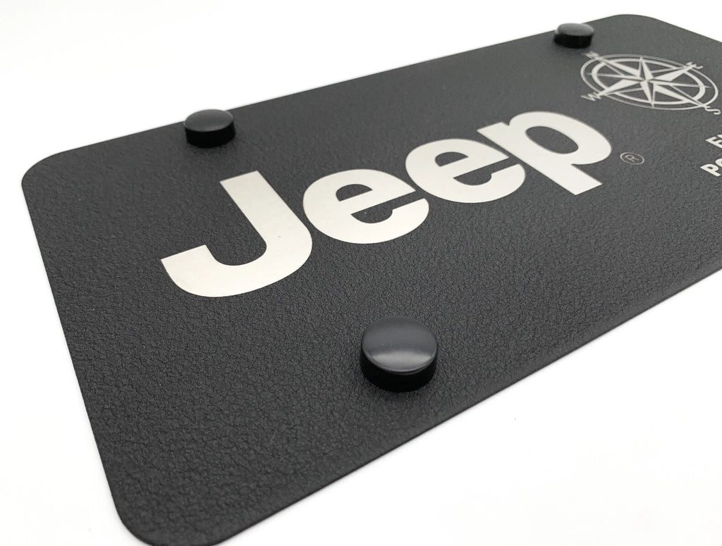 Black License Plate Cover with Jeep Script Logo for Jeep Wrangler (2011–2024)