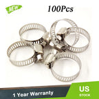 Set of 100 Stainless Steel Drive Hose Clamps for Fuel Line (Universal)